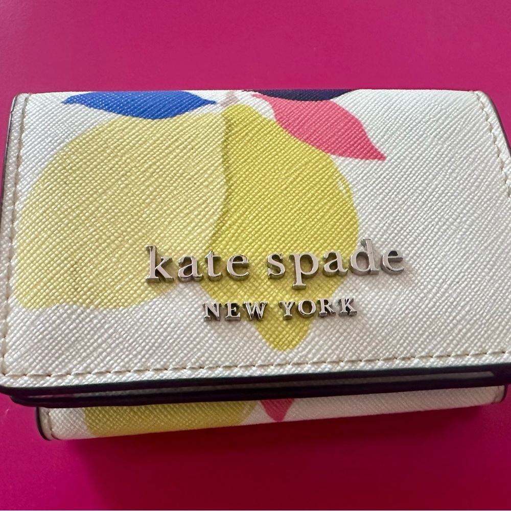 kate spade lemon zest small tri-fold wallet with change pouch